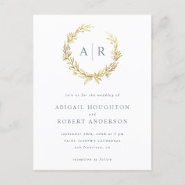 Elegante gouden handgetekende krans Initialen brui Uitnodiging Briefkaart