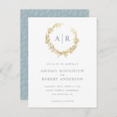 Elegante gouden handgetekende krans Initialen brui Uitnodiging Briefkaart (Voorkant / Achterkant)