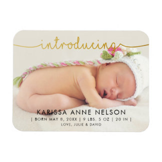 elegante gouden handlettering foto geboorteaankond magneet