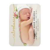 elegante gouden handlettering foto geboorteaankond magneet (Verticaal)