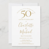 Elegante Gouden Handtekening 50-jarig Huwelijksjub Kaart (Voorkant)