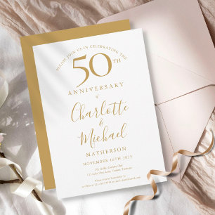 Elegante Gouden Handtekening 50ste Huwelijksverjaa Kaart
