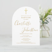 Elegante Gouden Handtekening Boog Doopsel Doop Kaart (Staand voorkant)