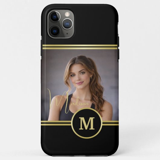 Elegante Gouden Handtekening Monogram met Foto Case-Mate iPhone Case (Achterkant)