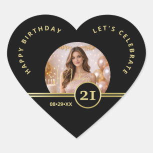 Elegante Gouden Handtekening Monogram met Foto Hart Sticker