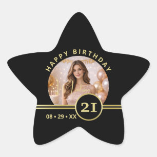 Elegante Gouden Handtekening Monogram met Foto Ster Sticker