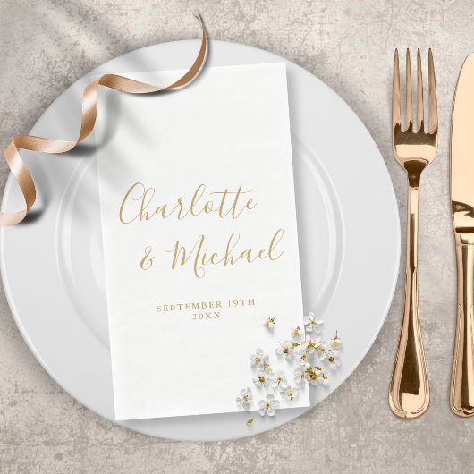 Elegante gouden handtekening trouwscript servet