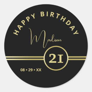 Elegante gouden handtekeningmonogram op zwart ronde sticker