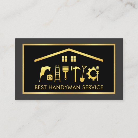 Elegante Gouden Handyman Tools Frame Visitekaartje (Voorkant)