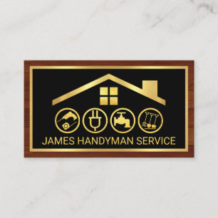 Elegante gouden Handyman Tools Lijst op houten pan Visitekaartje