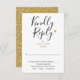 Elegante Gouden Hart Chic Script Trouwdag RSVP Kaartje