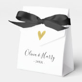 Elegante Gouden Hart Chic Witte Trouwgunstbox Bedankdoosjes (Voorkant Zijde)