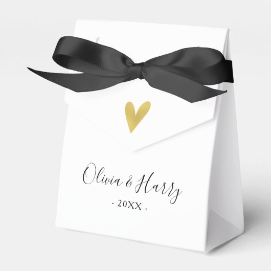 Elegante Gouden Hart Chic Witte Trouwgunstbox Bedankdoosjes (Voorkant Zijde)