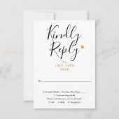 Elegante gouden hart chique script bruiloft RSVP kaartje (Voorkant)