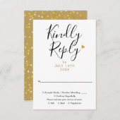 Elegante gouden hart chique script bruiloft RSVP kaartje (Voorkant / Achterkant)