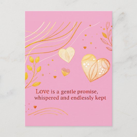 Elegante Gouden Hart Liefdeskunst Briefkaart (Voorkant)