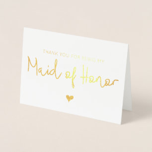 Elegante gouden hart Maid of Honor bedankkaart Folie Kaarten