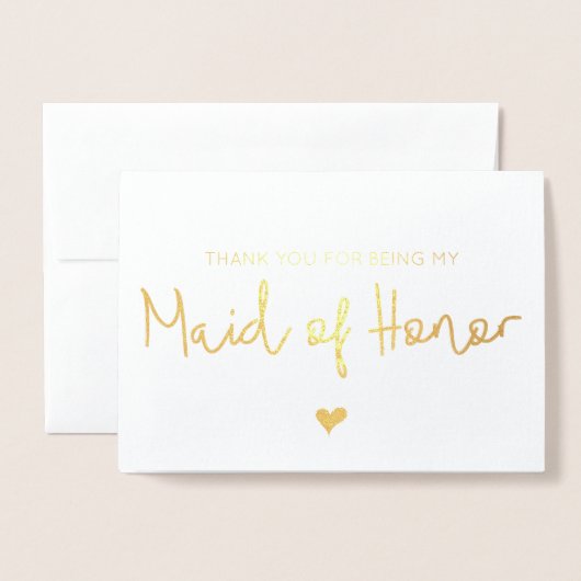 Elegante gouden hart Maid of Honor bedankkaart Folie Kaarten (Voorkant met envelop)