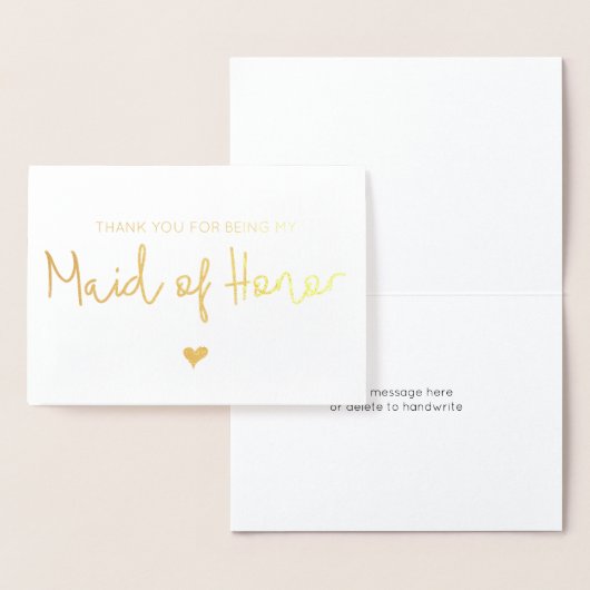 Elegante gouden hart Maid of Honor bedankkaart Folie Kaarten (Display)