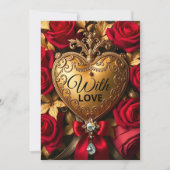 Elegante Gouden Hart met Rode Rozen en Juweel Kaart (Voorkant)