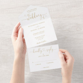 Elegante Gouden Hart Minimalistische Huwelijk All In One Uitnodiging