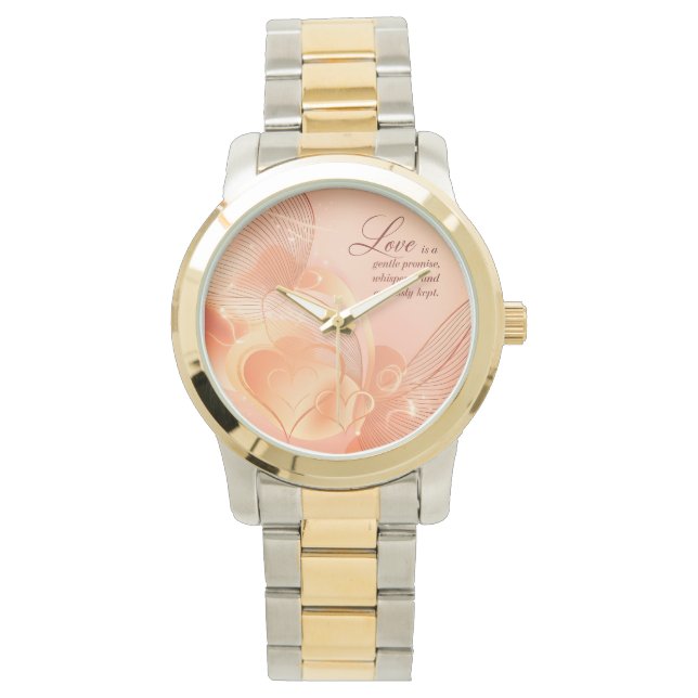 Elegante Gouden Hart Romance Kunst Horloge (Voorkant)