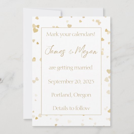 Elegante Gouden Hart Save the Date (Voorkant)