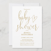Elegante Gouden Hart Script Baby Shower Kaart (Voorkant)