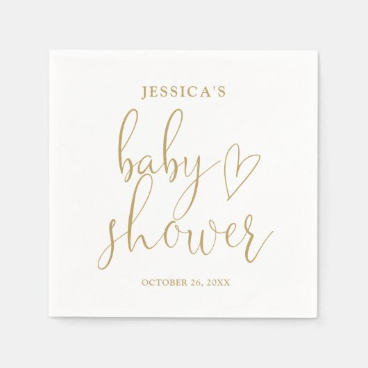 Elegante Gouden Hart Script Baby Shower Servet (Voorkant)