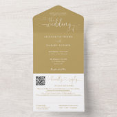 Elegante Gouden Hart Script QR Code Trouwdag All In One Uitnodiging (Binnen)