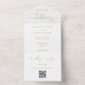 Elegante Gouden Hart Script QR Code Trouwdag All In One Uitnodiging (Binnen)