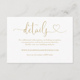 Elegante Gouden Hart Script Trouwdetails Informatiekaartje
