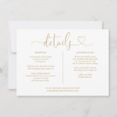 Elegante gouden hart script trouwdetails kaart (Voorkant)