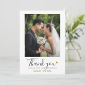 Elegante gouden hart script trouwfoto bedankkaart (Staand voorkant)
