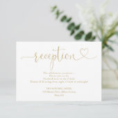 Elegante Gouden Hart Script Trouwreceptie Informatiekaartje (Staand voorkant)