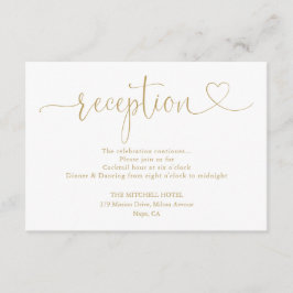 Elegante Gouden Hart Script Trouwreceptie Informatiekaartje