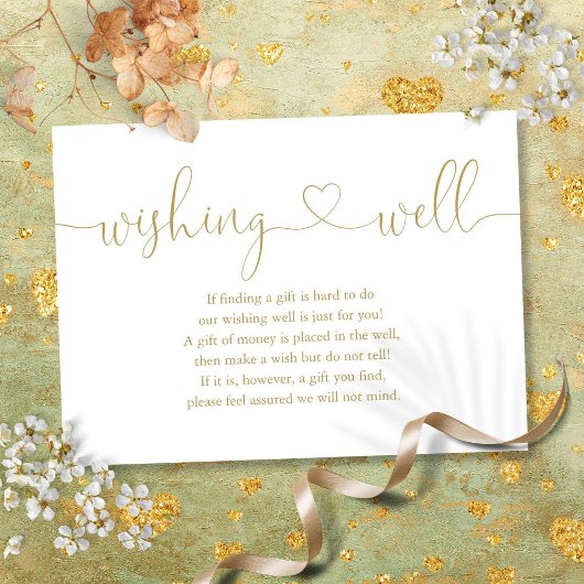 Elegante Gouden Hart Script Wensput Huwelijk Informatiekaartje