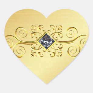 Elegante gouden hart Sticker, Diamond Scroll Foto Hart Sticker