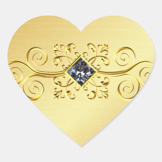 Elegante gouden hart Sticker, Diamond Scroll Foto Sticker (Voorkant)