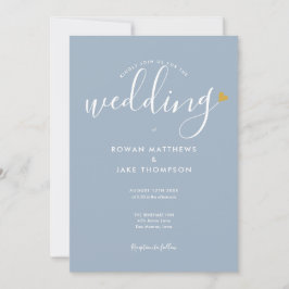 Elegante Gouden Hart Stof Blauw Schrift Trouwkaart Kaart