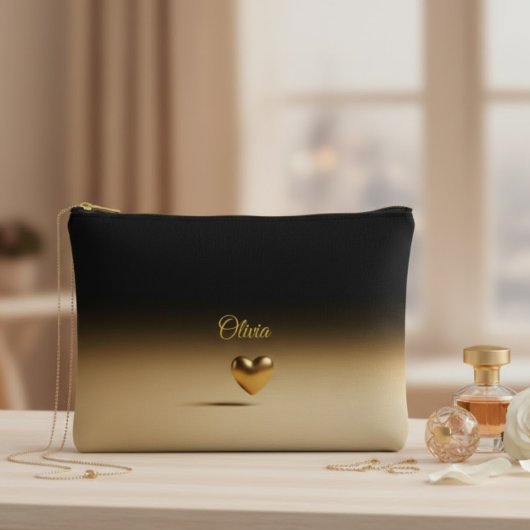 Elegante Gouden Hart & Zwarte Gradiënt Persoonlijk Etui