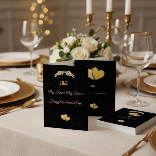 Elegante Gouden Hart & Zwarte Gradiënt Persoonlijk Kaart