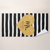 Elegante Gouden Hart Zwarte Strepen Net Getrouwd Badhanddoek (Badhanddoek)