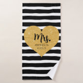 Elegante Gouden Hart Zwarte Strepen Net Getrouwd Badhanddoek (Badhanddoek)
