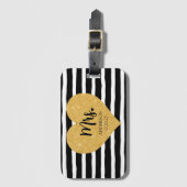 Elegante Gouden Hart Zwarte Strepen Net Getrouwd Bagagelabel (Voorkant (verticaal))