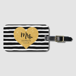 Elegante Gouden Hart Zwarte Strepen Net Getrouwd Bagagelabel