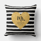 Elegante Gouden Hart Zwarte Strepen Net Getrouwd Kussen (Voorkant)