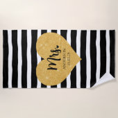 Elegante Gouden Hart Zwarte Strepen Net Getrouwd Strandlaken