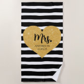 Elegante Gouden Hart Zwarte Strepen Net Getrouwd Strandlaken