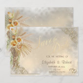 Elegante Gouden Harten Boho Bloemen Bewaar De Dat Save The Date (Voorkant / Achterkant)